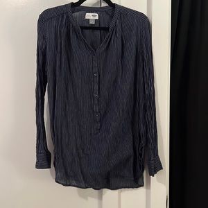 Old Navy Pinstriped Navy Blue Tunic Long Sleeve Shirt — Size: M